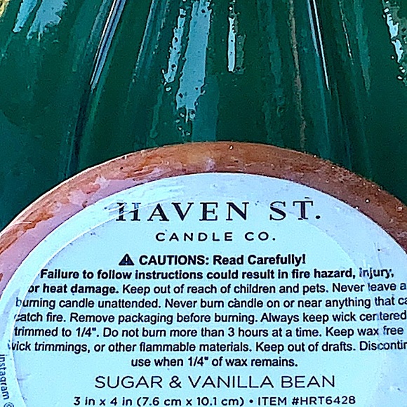 HAVEN STREET CANDLE SUGAR & VANILLA BEAN RICHLY SCENTED PILLAR 3 BY 4 - Picture 5 of 5